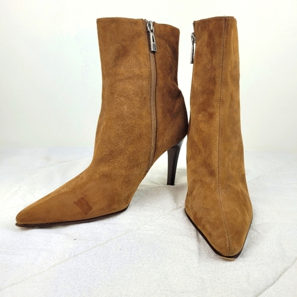 Valerie Stevens brown suede pointy toe booties stiletto heel side zipper boho 7 - Picture 3 of 14